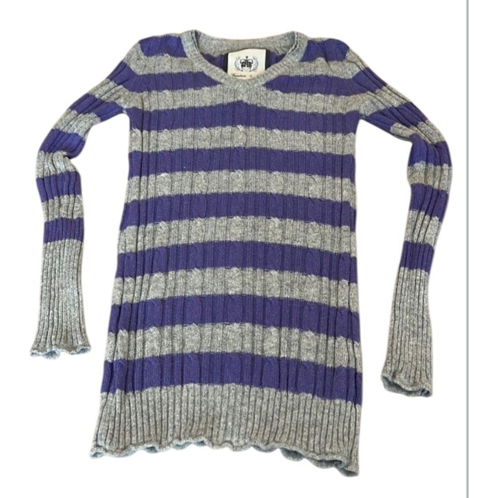 Freedom 2 Be size M Super soft & stretchy grey purple striped tunic sweater EUC